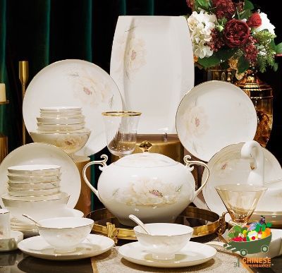 欧式风格豪华碗筷餐具60件 ชุดจานลายดอกไม้ 60 ชิ้น