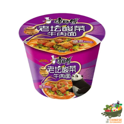 康师傅酸菜牛肉面 บะหมี่คัพ รสเนื้อตุ๋นผักดอง ตราคังซือฟู่ม่วง