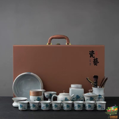 复古功夫茶具套装(ชุดชงชาใหญ่ ลายครามจีนโบราณ) - ชุด