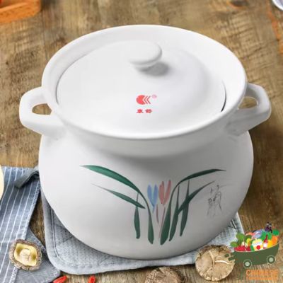 白色花纹砂锅 7.5升 (หม้อดินเผาขาว)